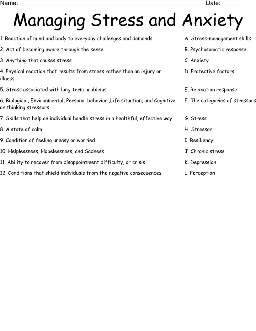 Managing Stress and Anxiety Worksheet