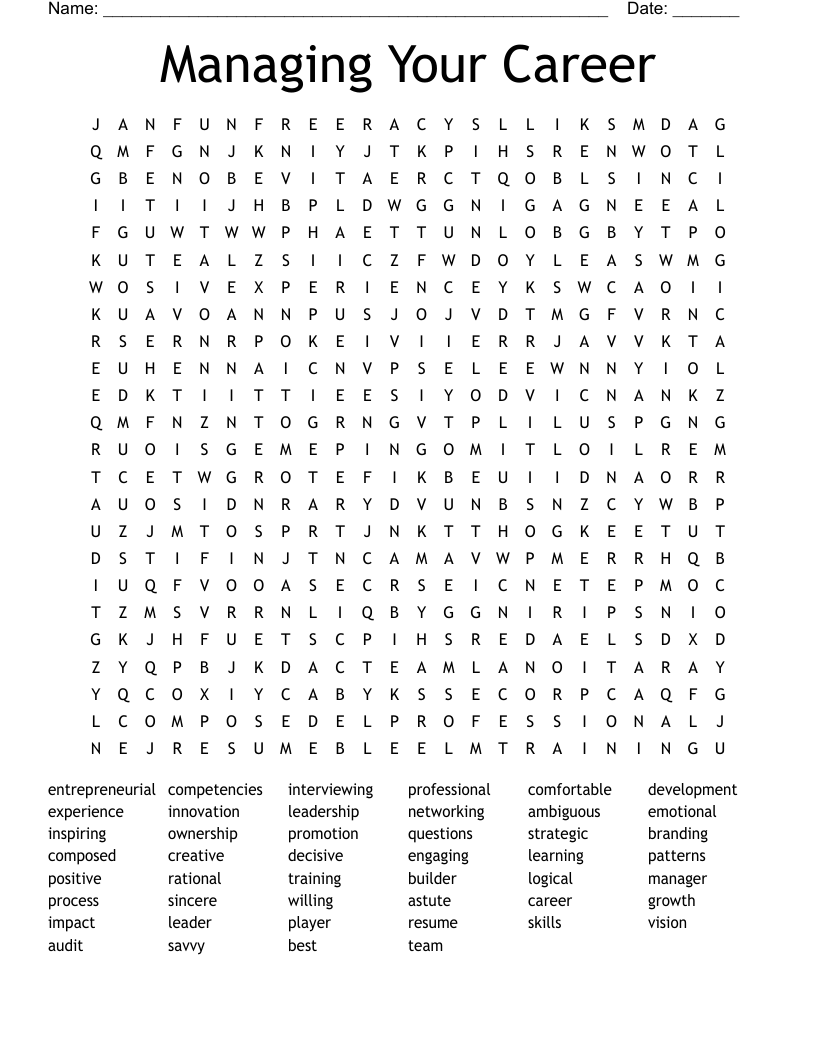 Managing Your Career Word Search