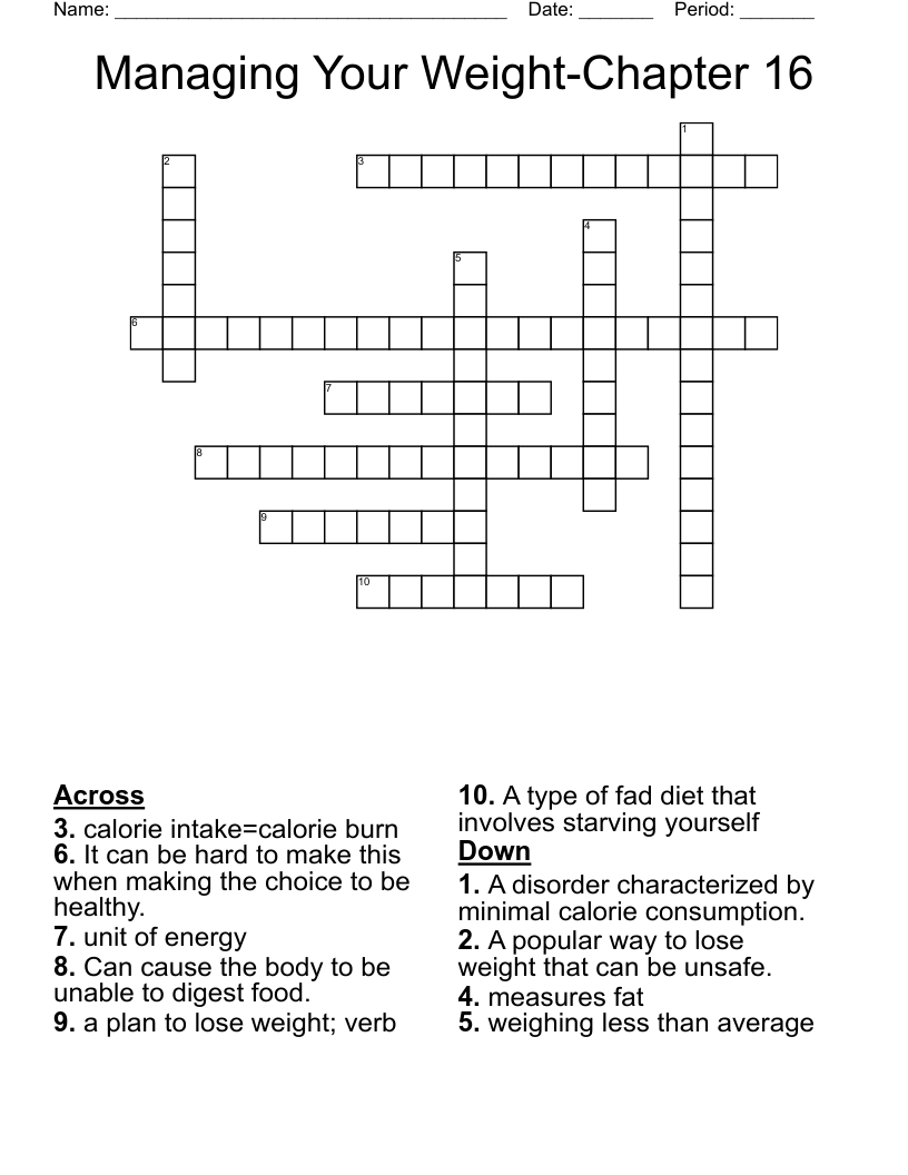 Managing Your Weight-Chapter 16 Crossword