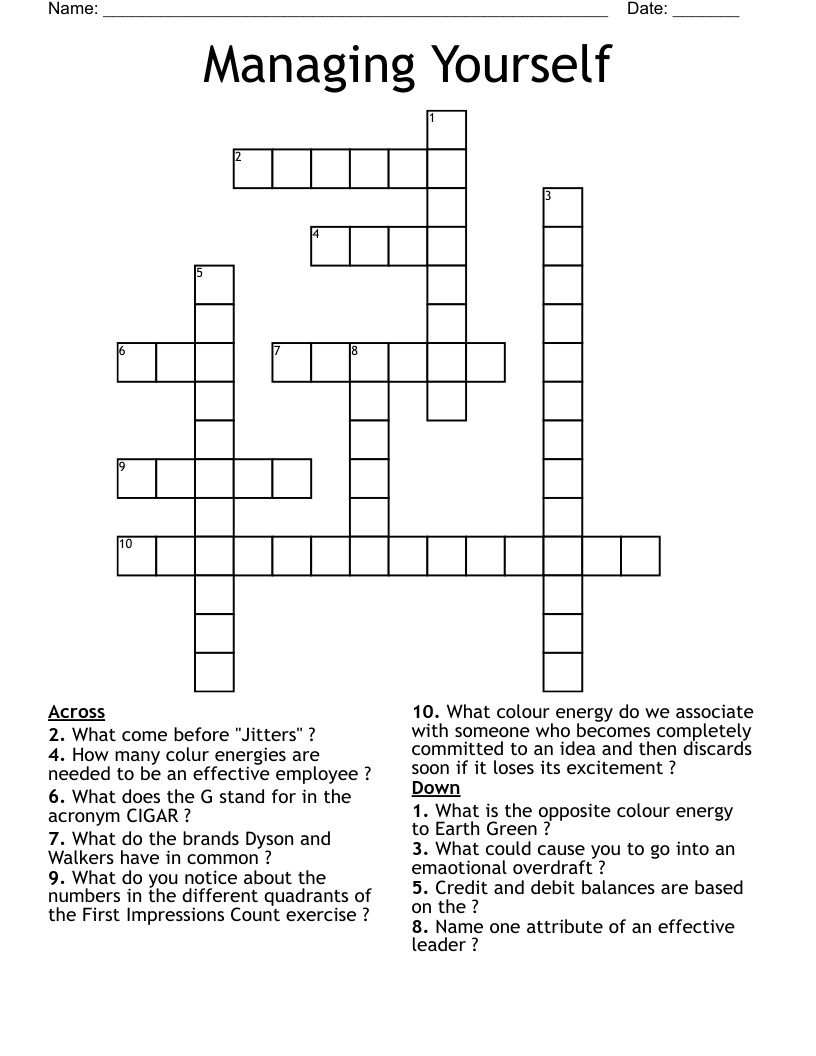 Managing Yourself Crossword