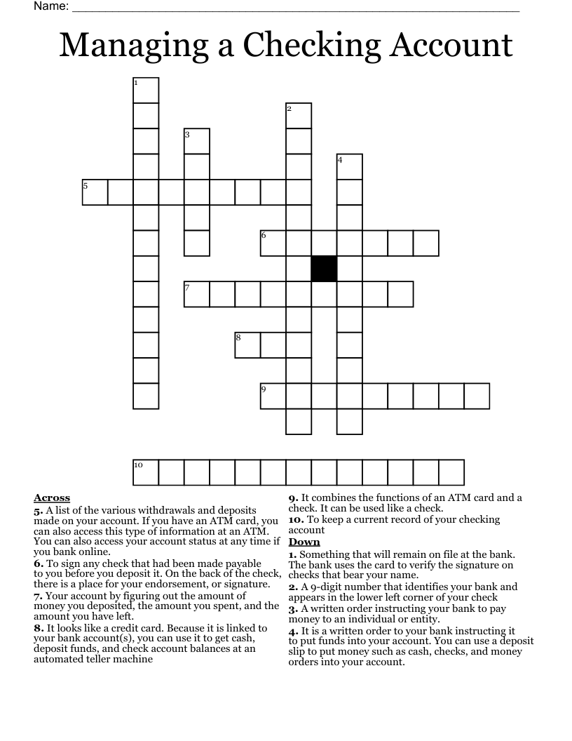 Managing a Checking Account Crossword