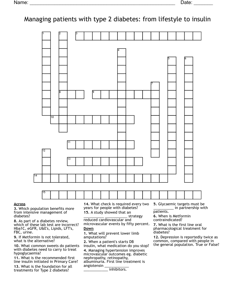 Managing patients with type 2 diabetes: from lifestyle to insulin Crossword