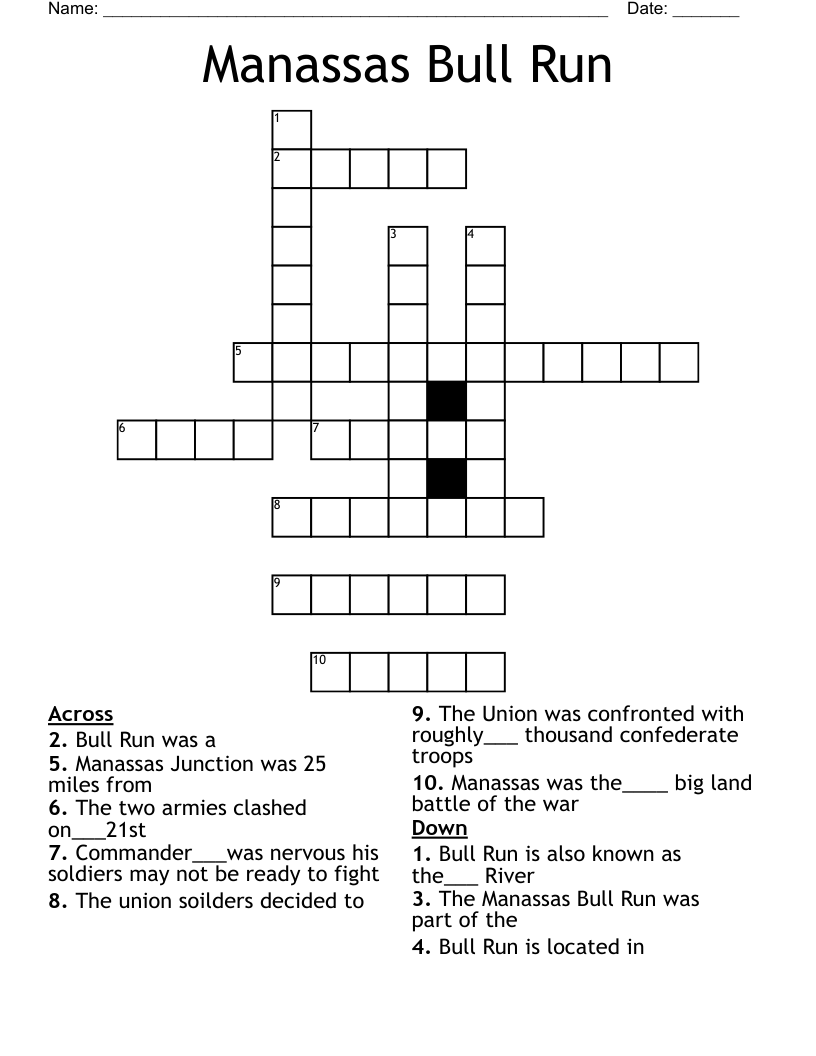 Manassas Bull Run Crossword