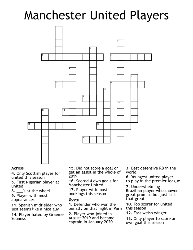 Manchester United Players Crossword