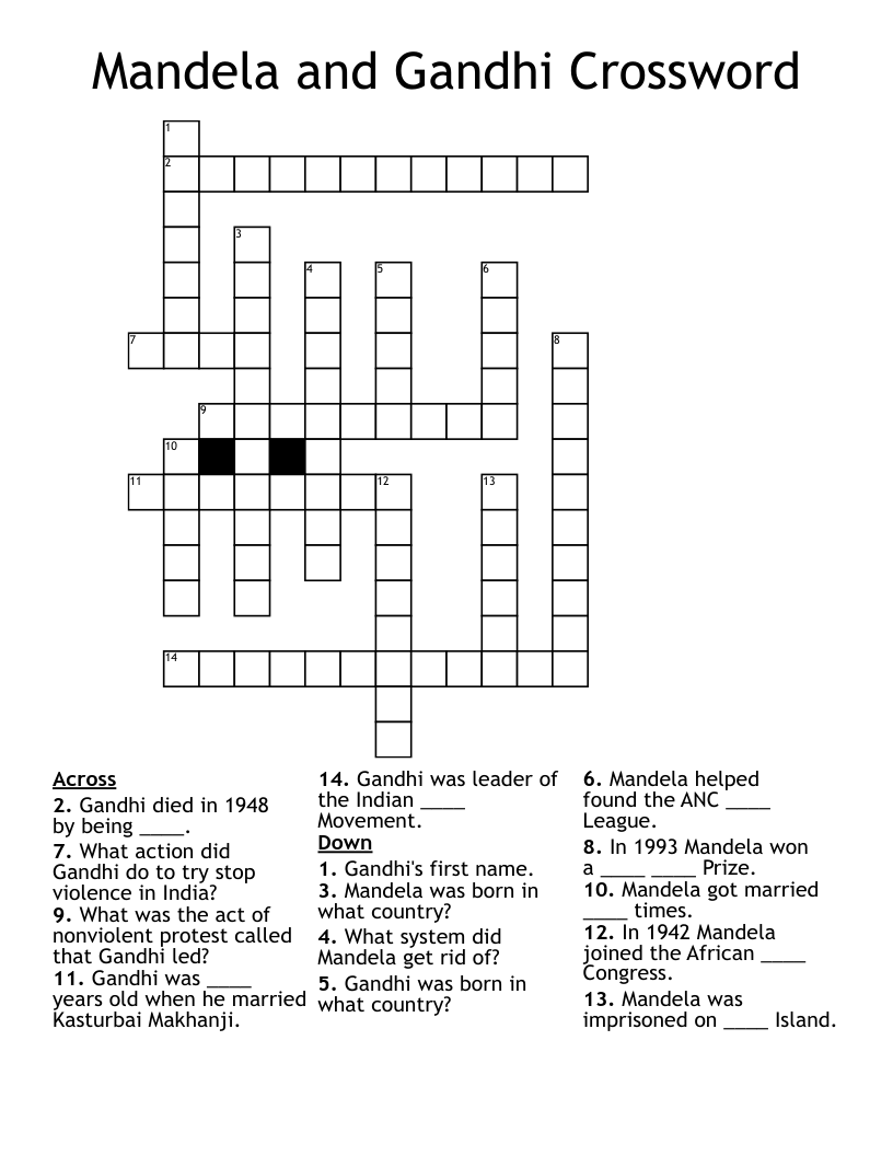 Mandela and Gandhi Crossword