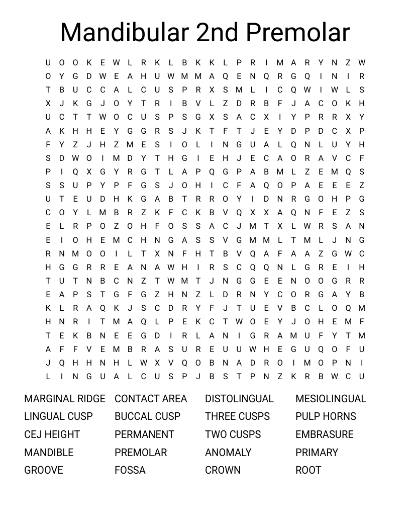 Mandibular 2nd Premolar  Word Search
