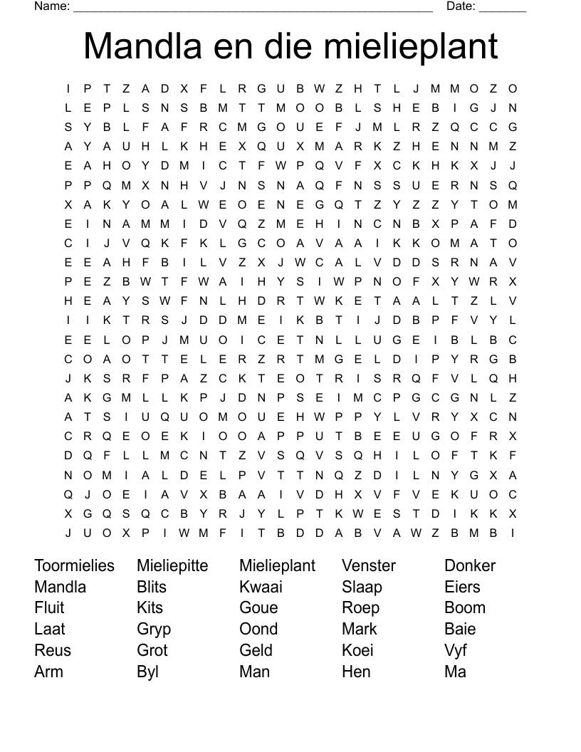 Mandla en die mielieplant Word Search