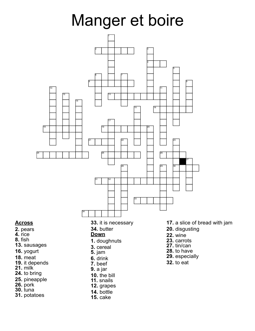 Manger et boire Crossword