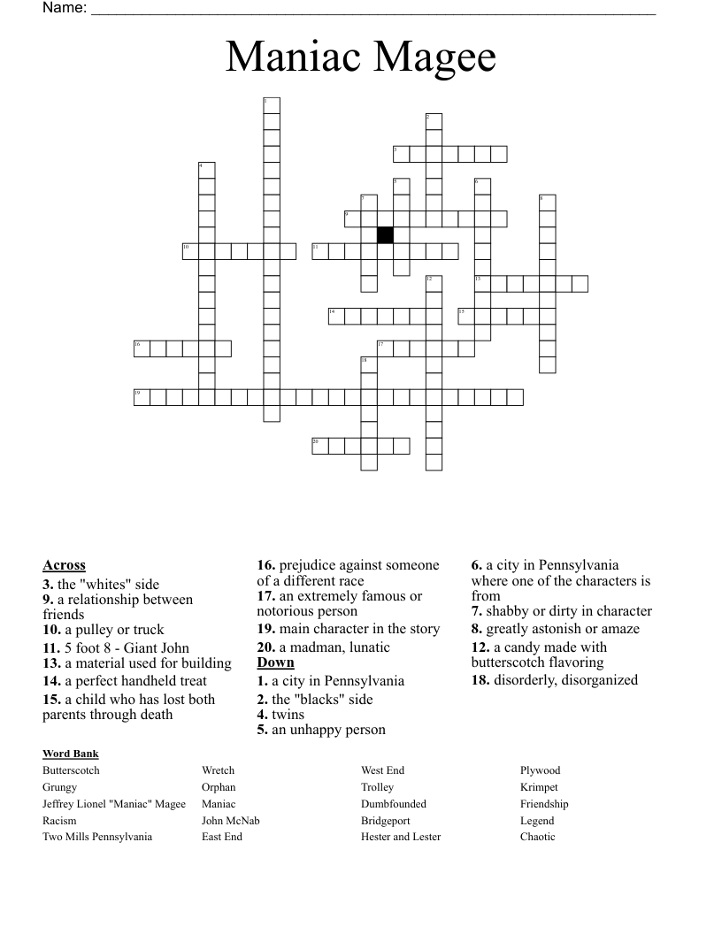 Maniac Magee Crossword