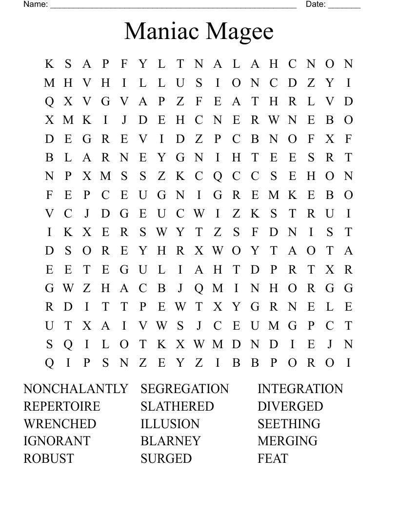 Maniac Magee Word Search