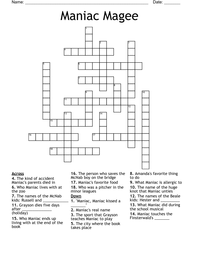 Maniac Magee Crossword