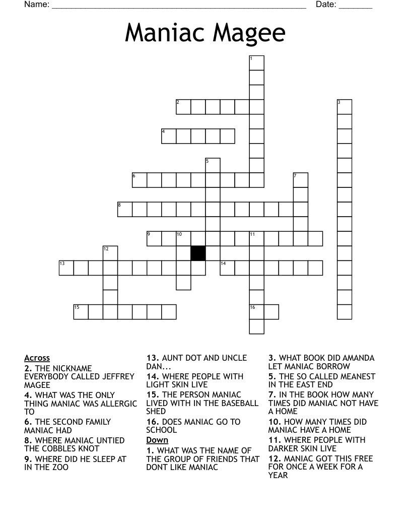 Maniac Magee Crossword