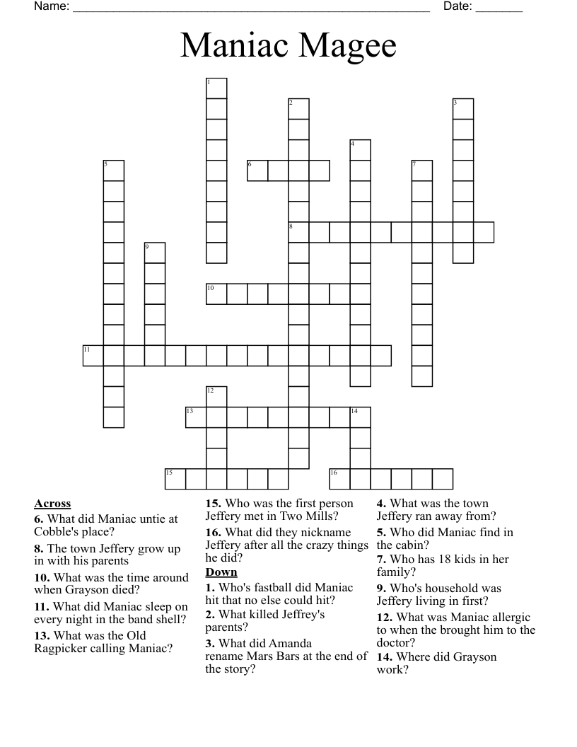 Maniac Magee Crossword