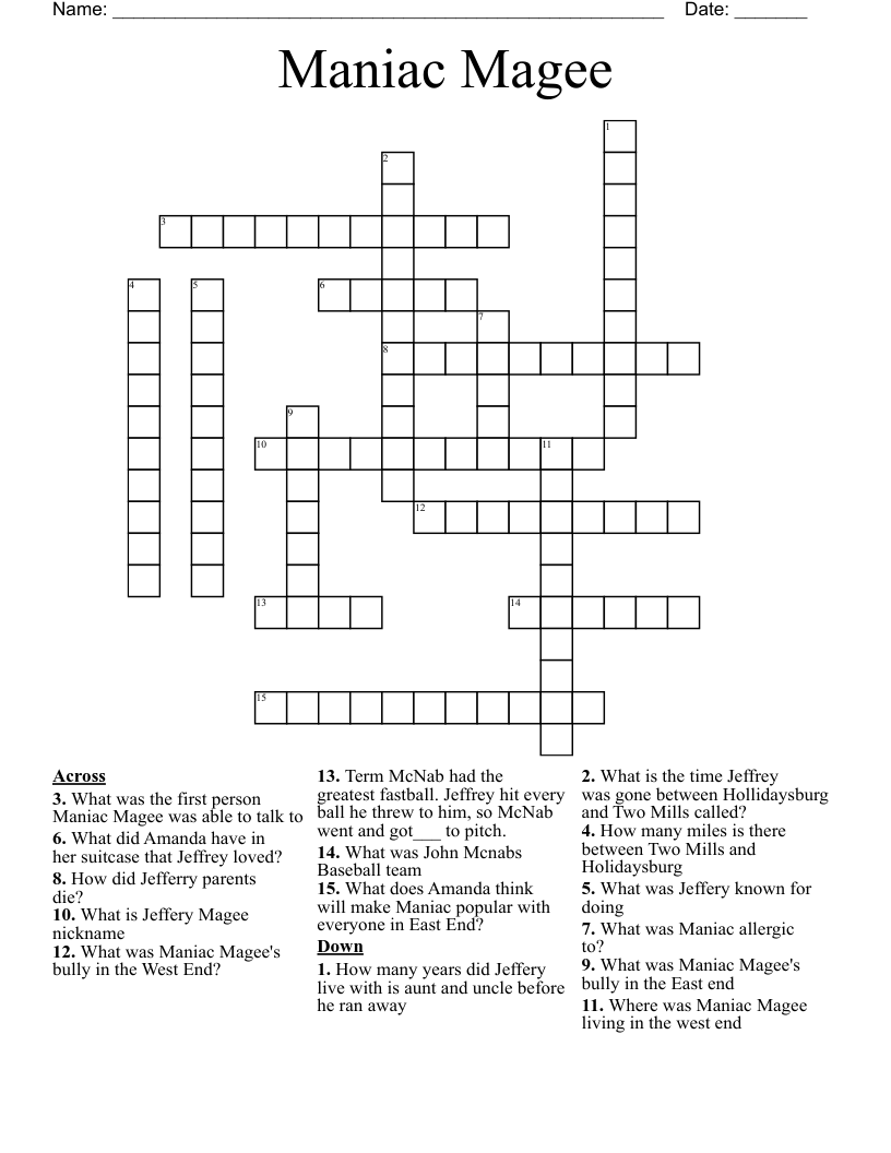 Maniac Magee Crossword