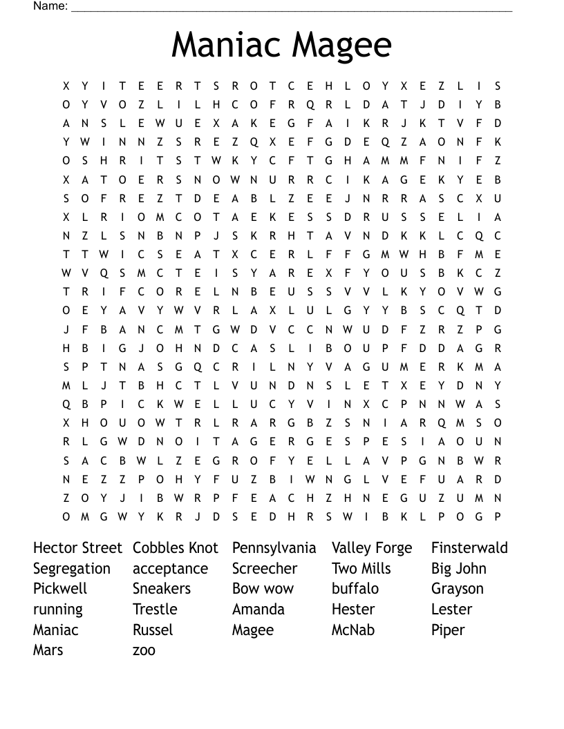 Maniac Magee Word Search