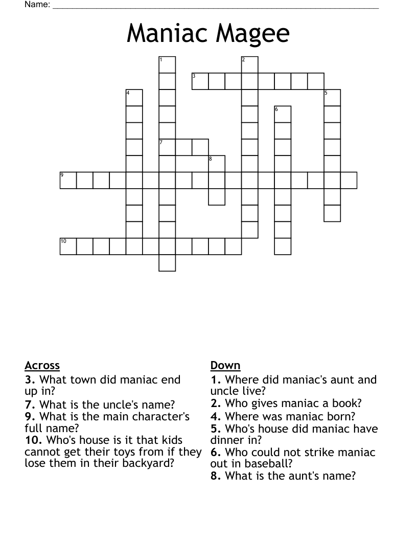 Maniac Magee Crossword