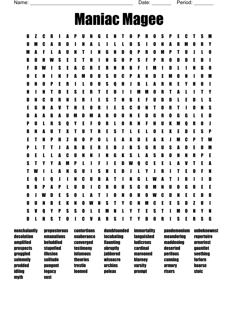 Maniac Magee Word Search