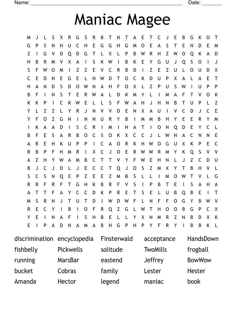 Maniac Magee Word Search
