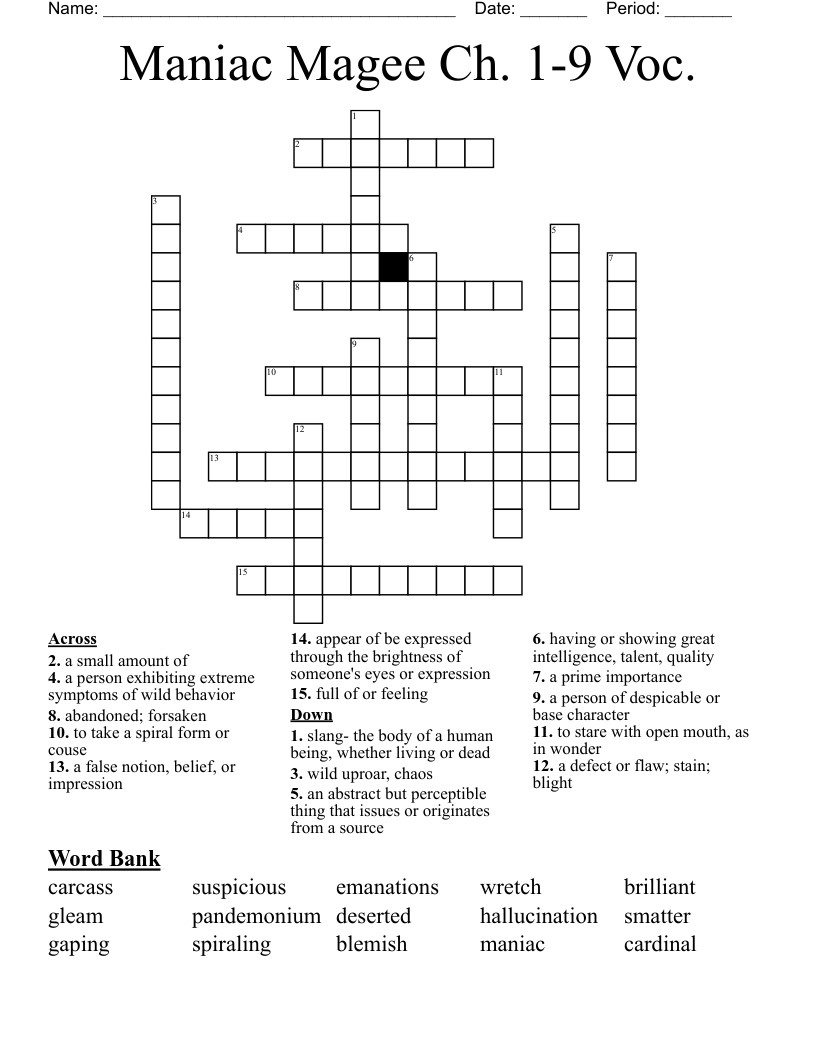 Maniac Magee Ch. 1-9 Voc. Crossword
