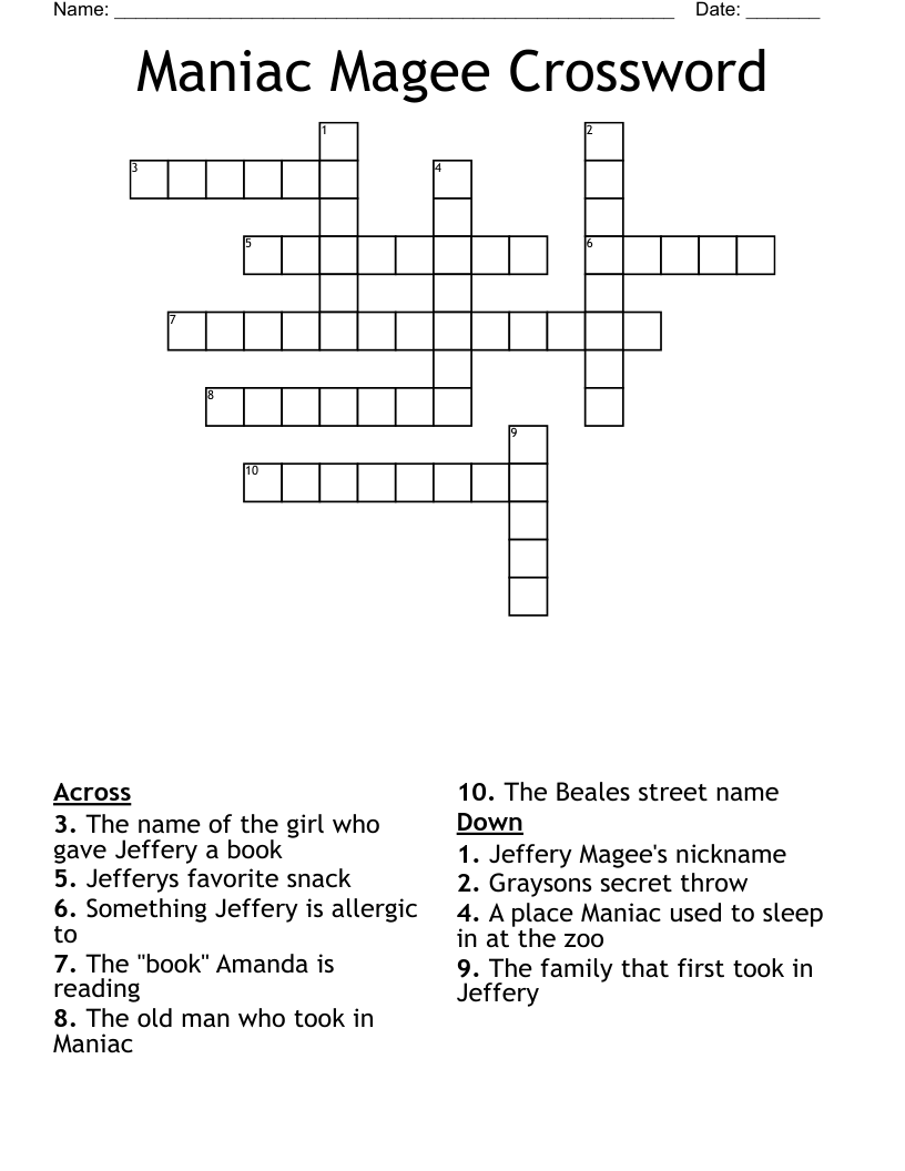 Maniac Magee Crossword