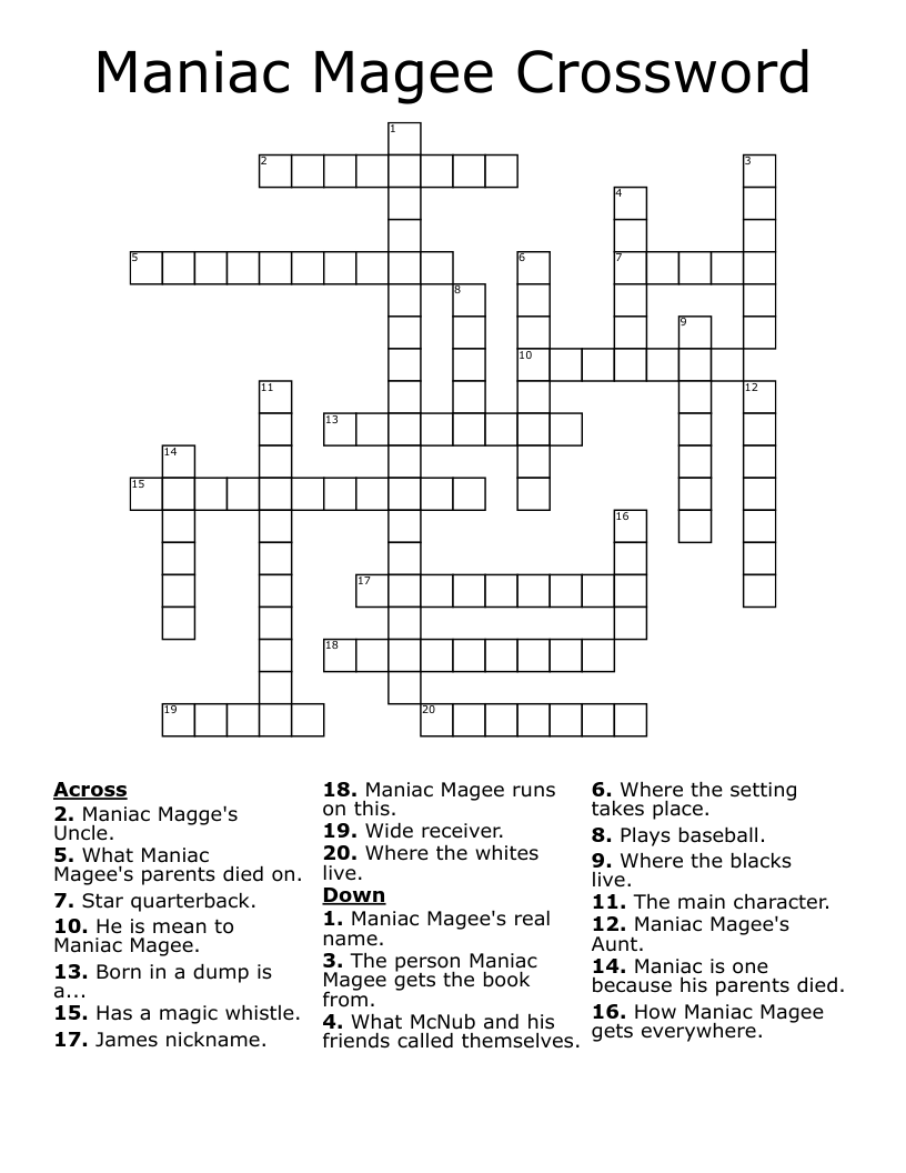 Maniac Magee Crossword