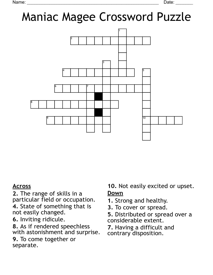 Maniac Magee Crossword Puzzle