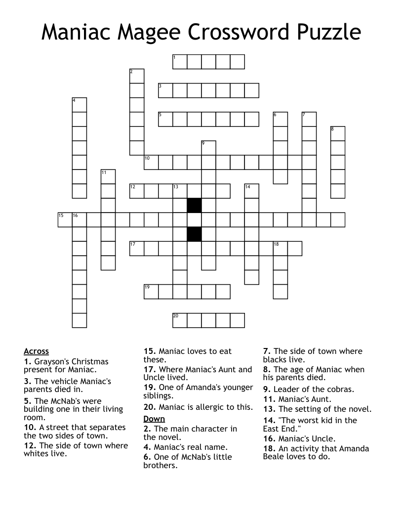Maniac Magee Crossword Puzzle