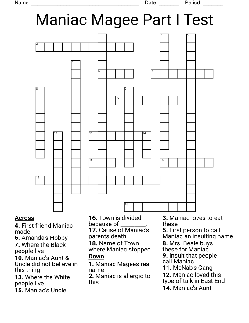 Maniac Magee Part I Test Crossword