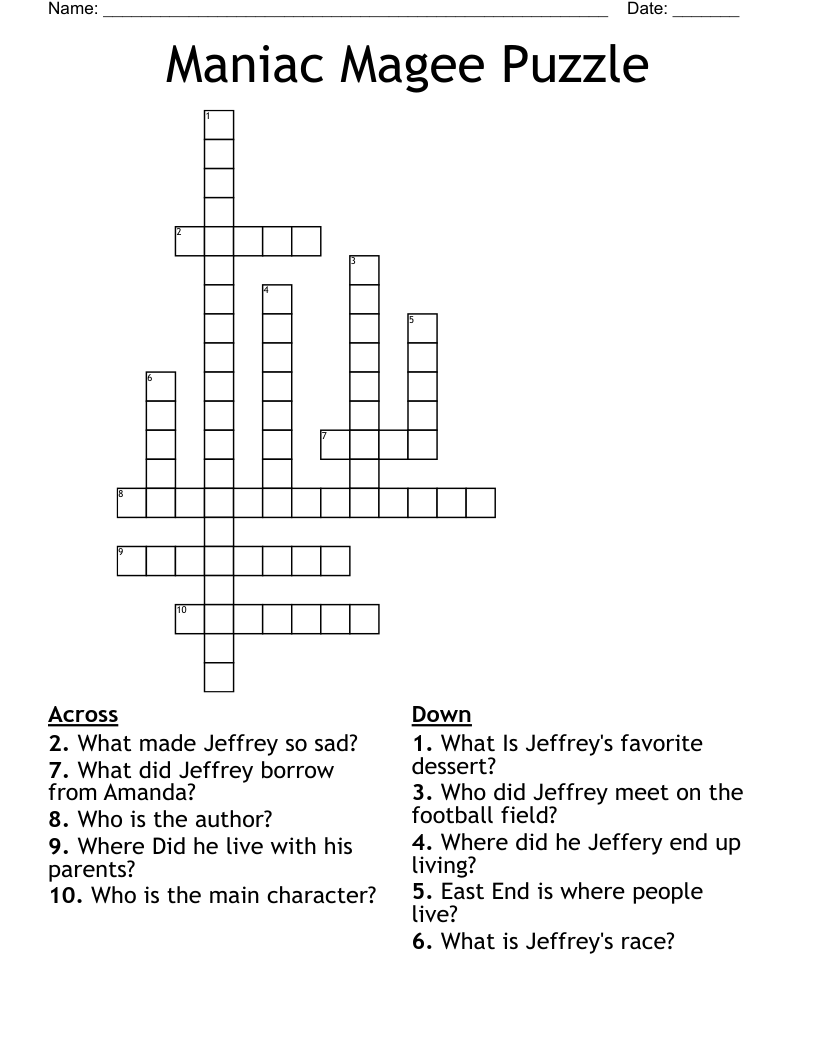 Maniac Magee Puzzle Crossword