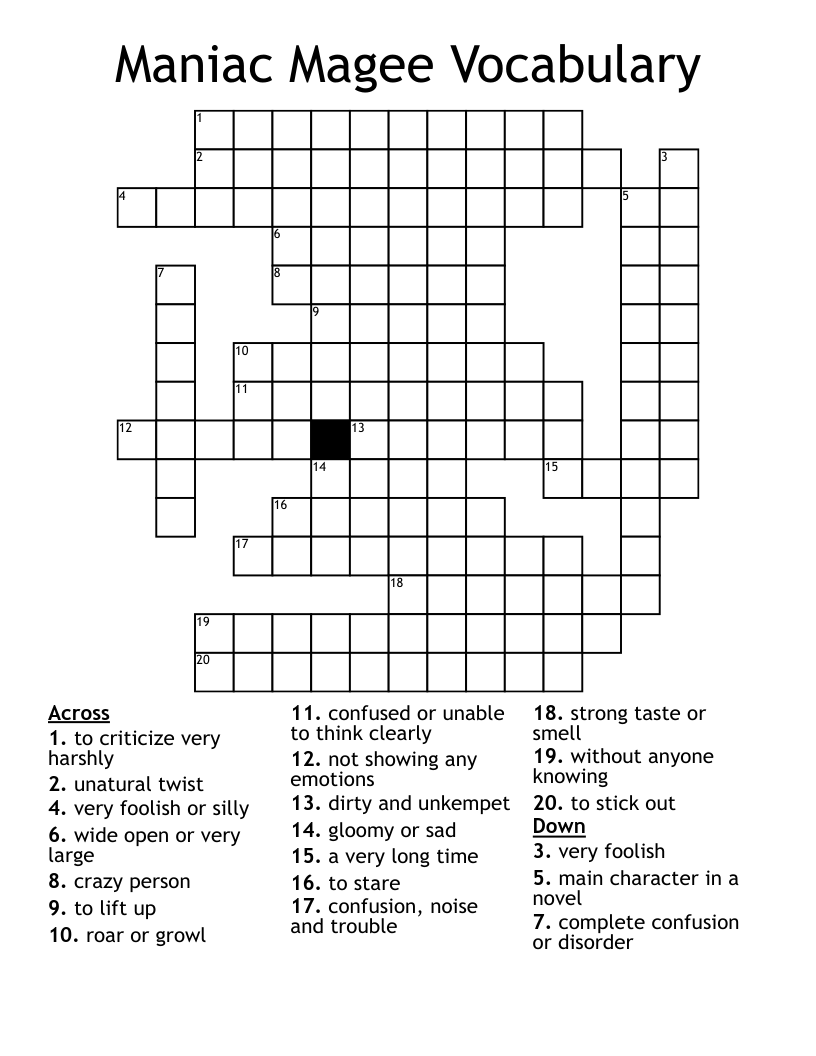 Maniac Magee Vocabulary Crossword