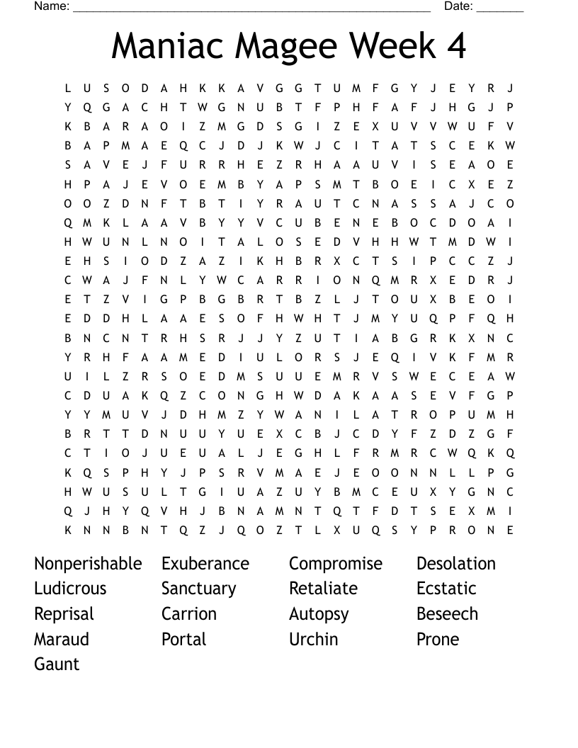 Maniac Magee Week 4 Word Search