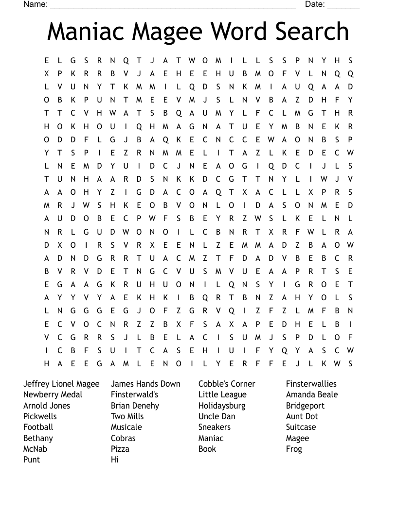 Maniac Magee Word Search