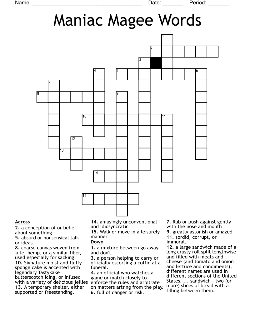 Maniac Magee Words Crossword