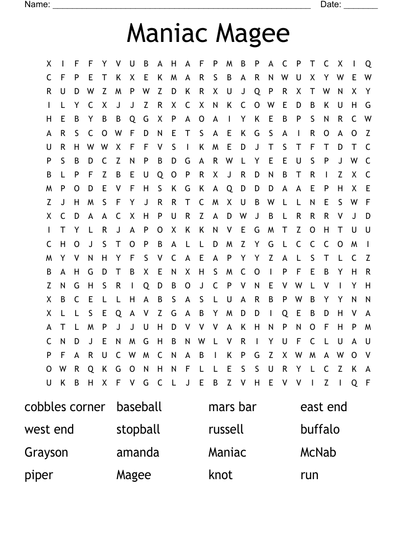 Maniac Magee  Word Search