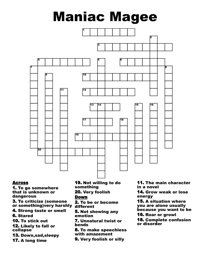 Maniac Magee   Crossword