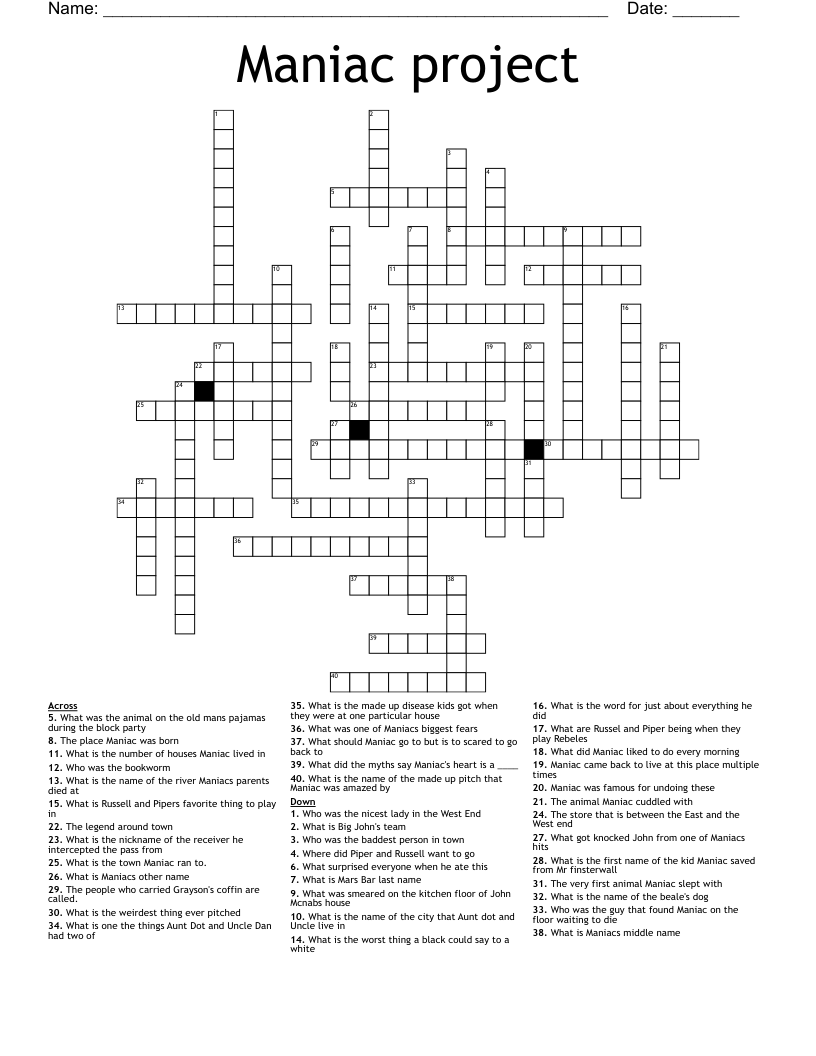 Maniac project Crossword