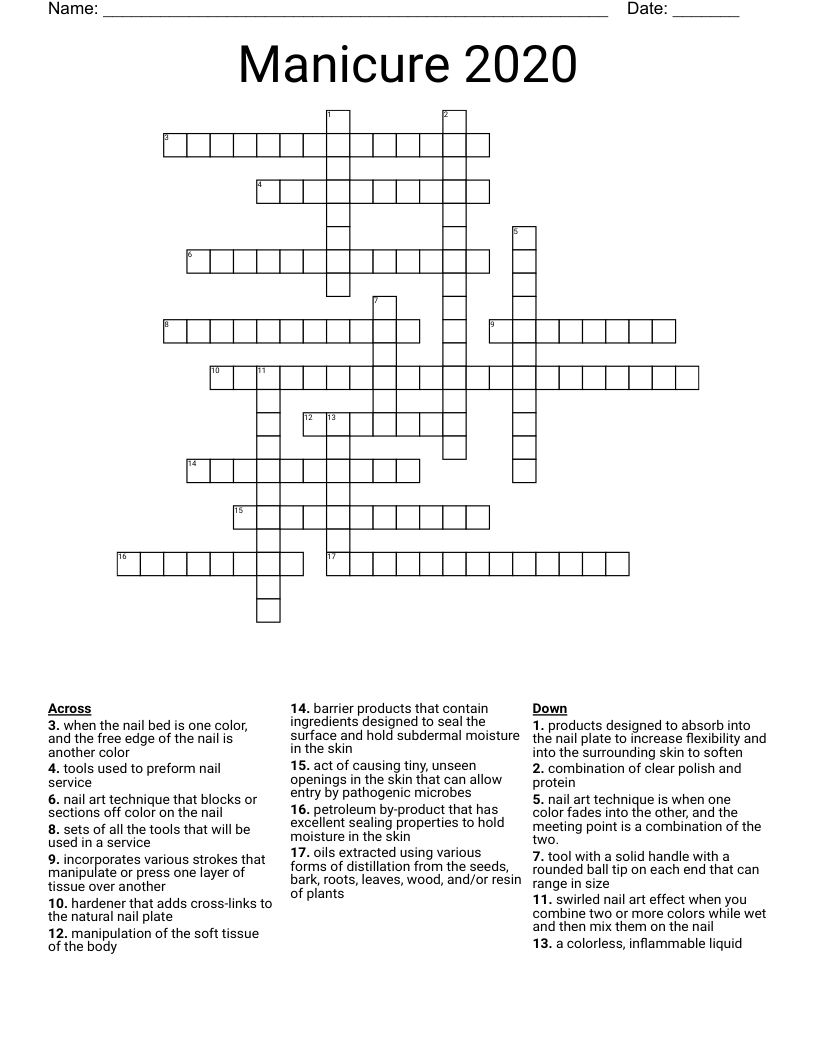 Manicure 2020 Crossword