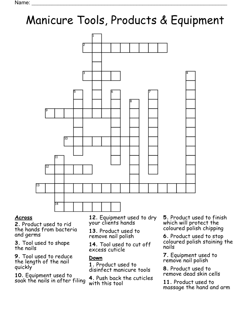 Manicure Tools, Products & Equipment Crossword