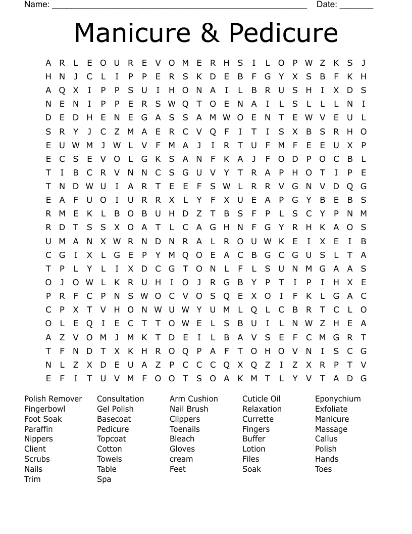 Manicure & Pedicure Word Search