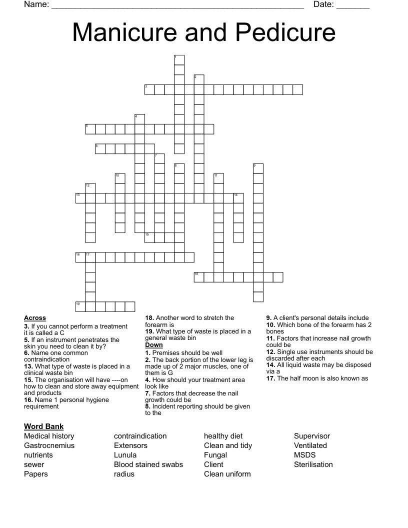 Manicure and Pedicure Crossword