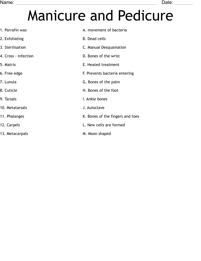 Manicure and Pedicure Worksheet
