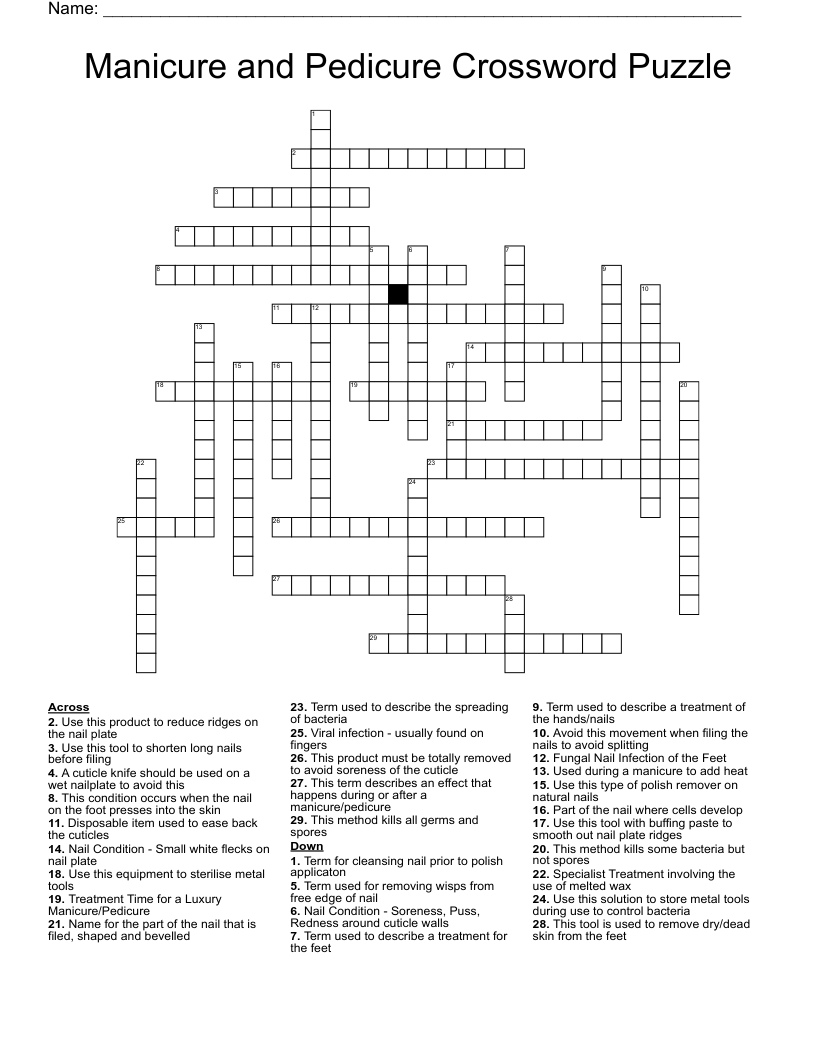 Manicure and Pedicure Crossword Puzzle