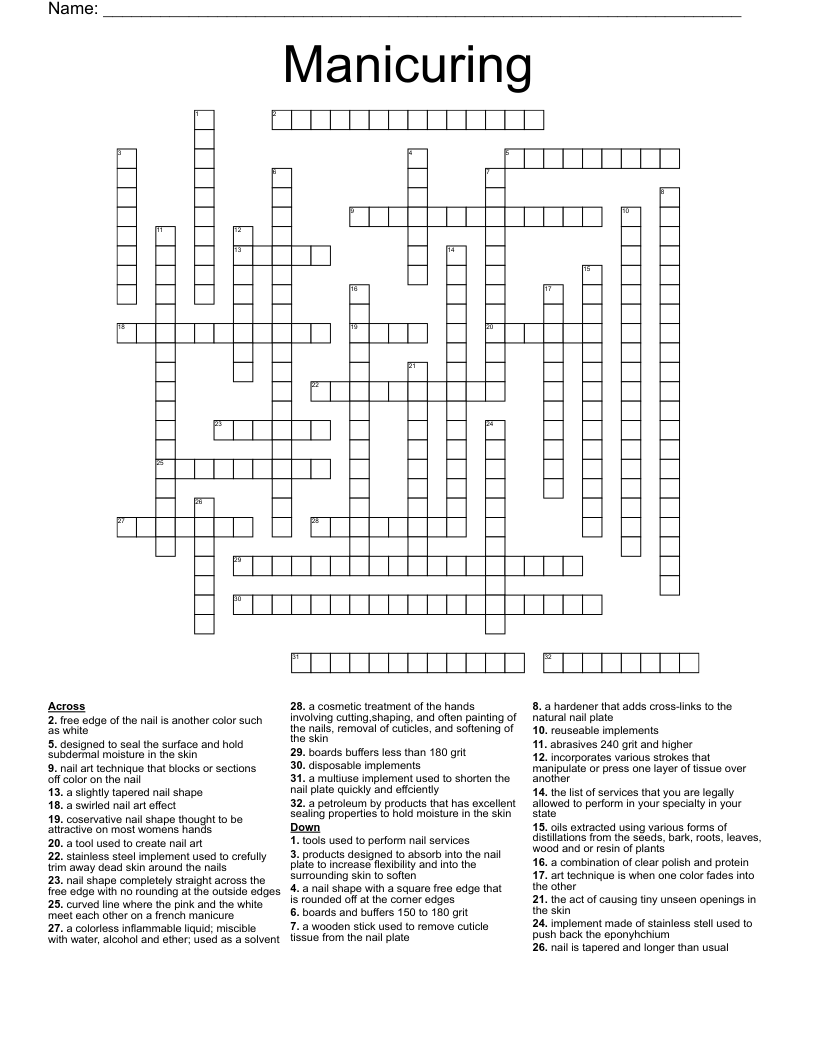 Manicuring Crossword