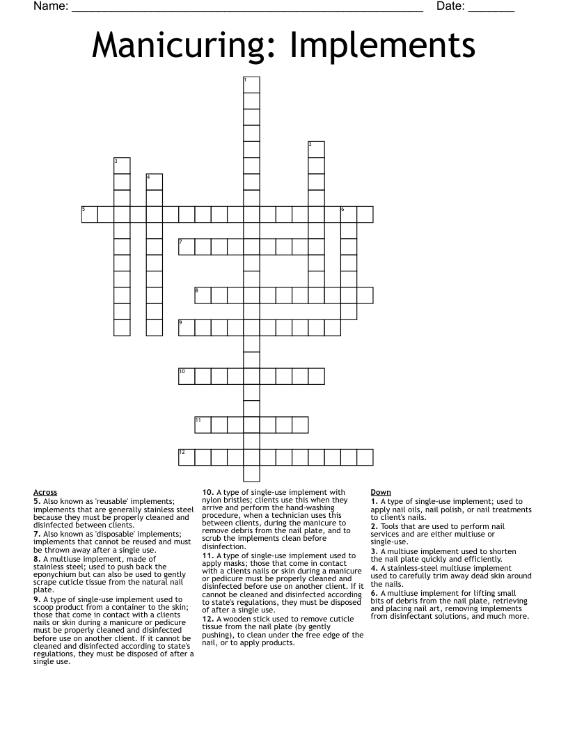Manicuring: Implements Crossword