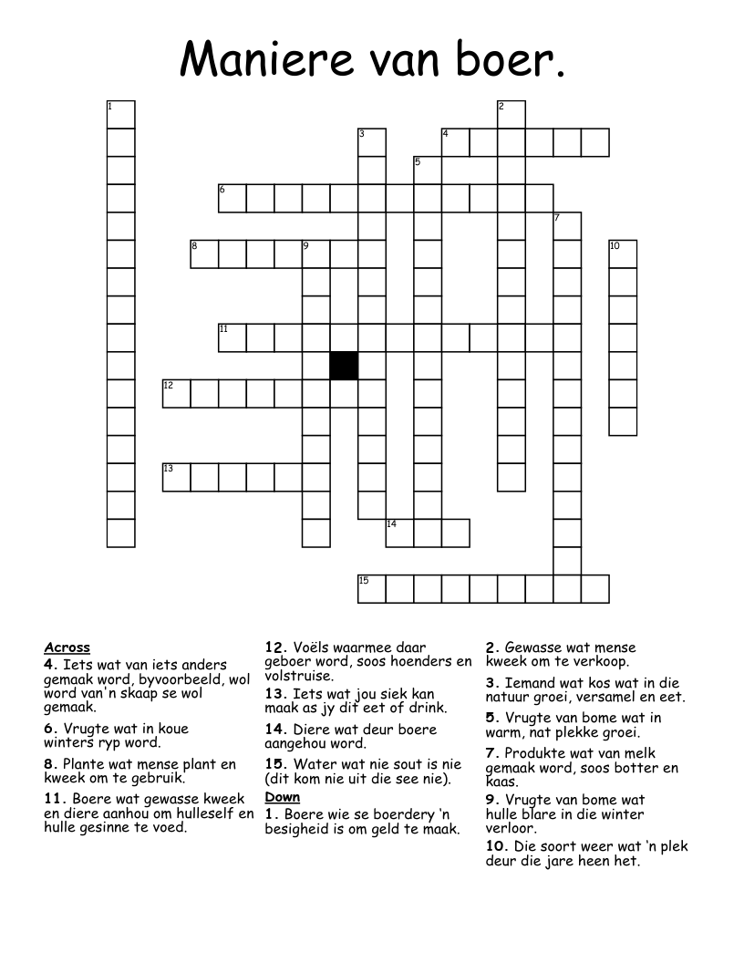 Maniere van boer. Crossword