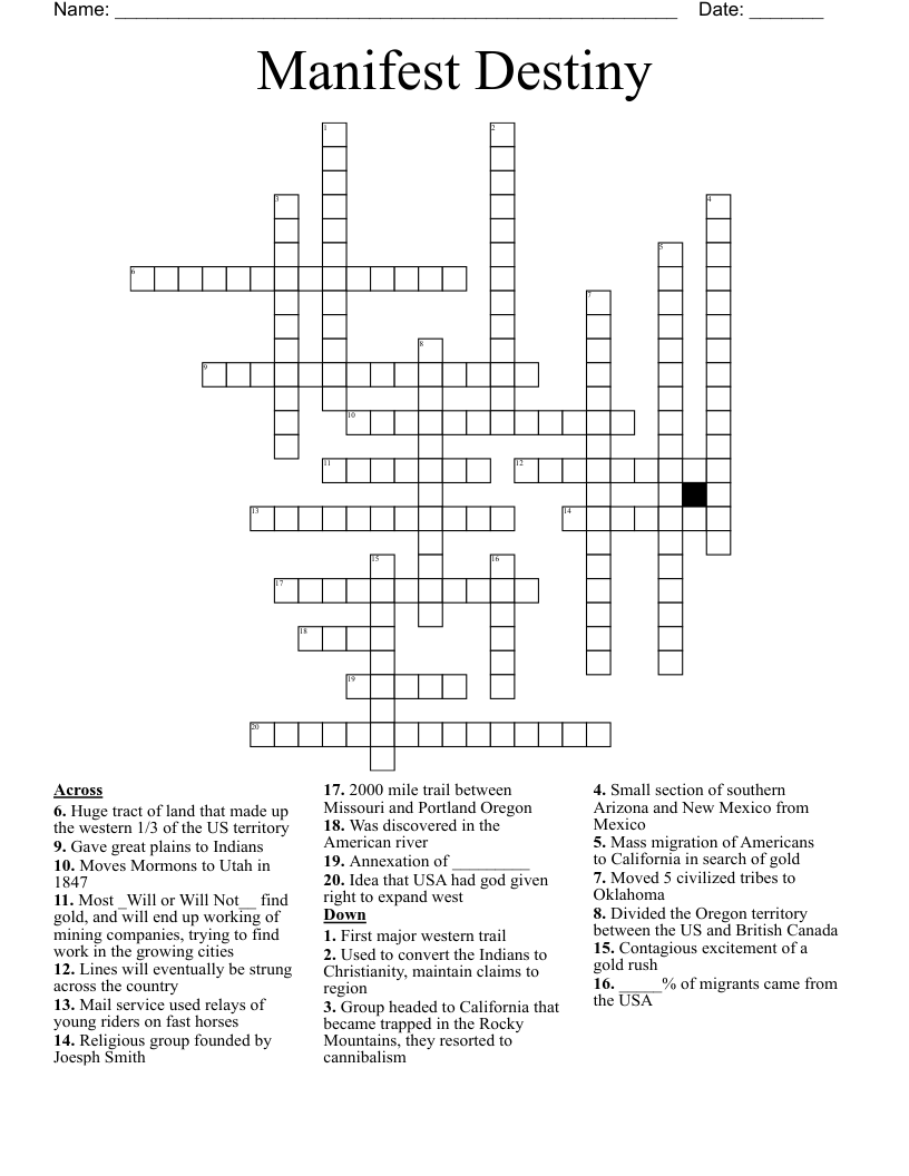 Manifest Destiny Crossword