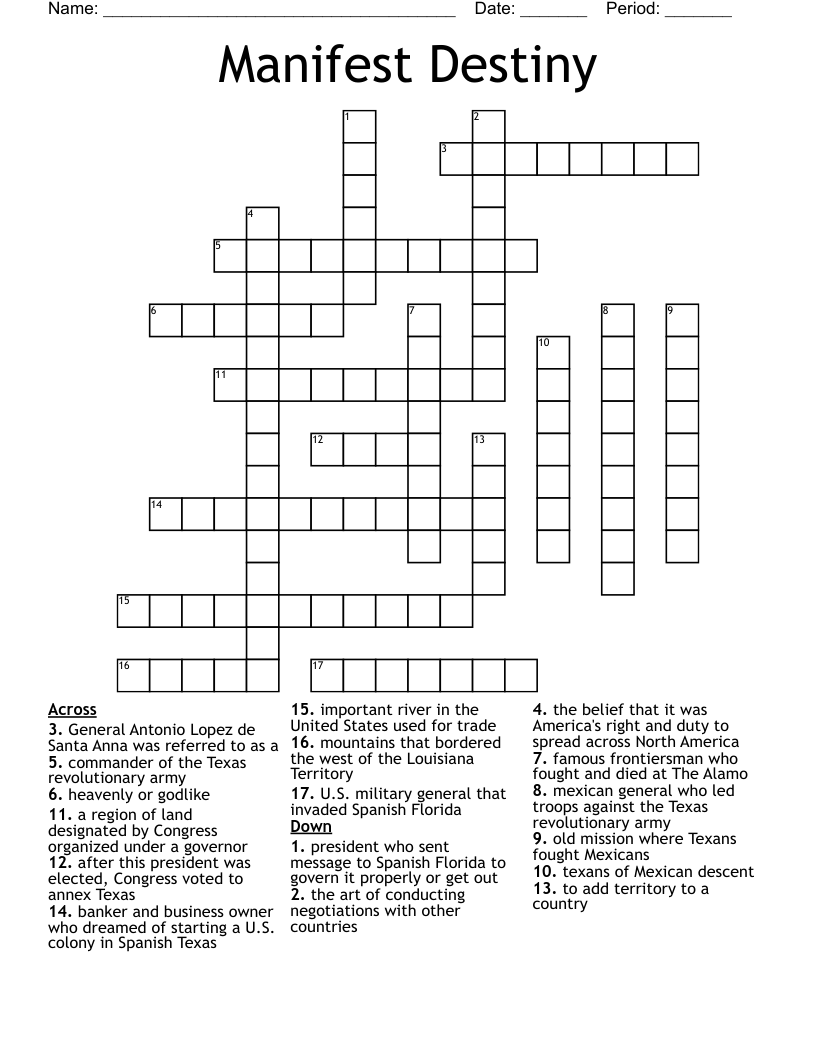 Manifest Destiny Crossword