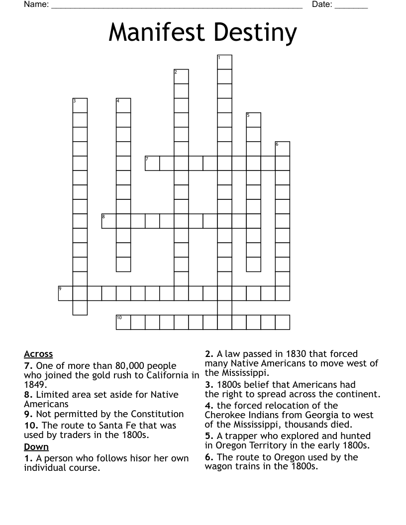 Manifest Destiny Crossword