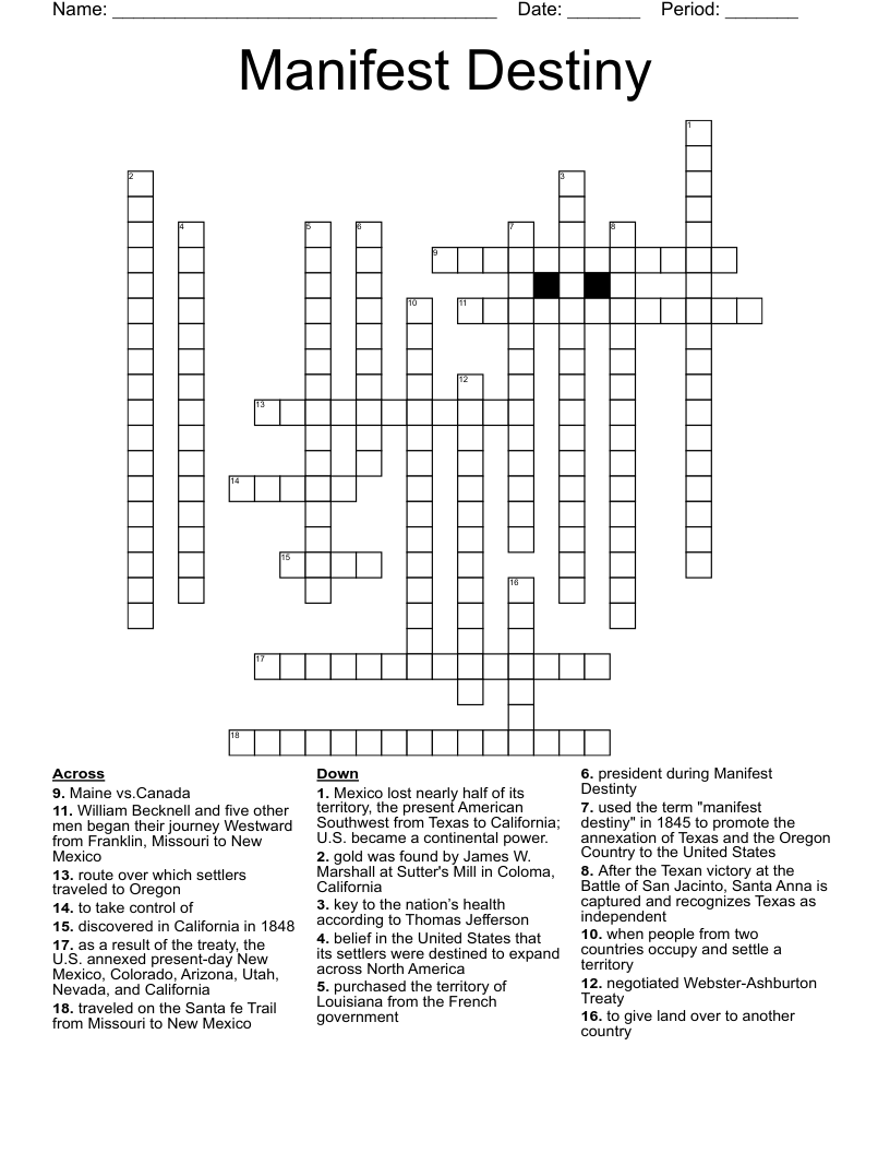 Manifest Destiny Crossword