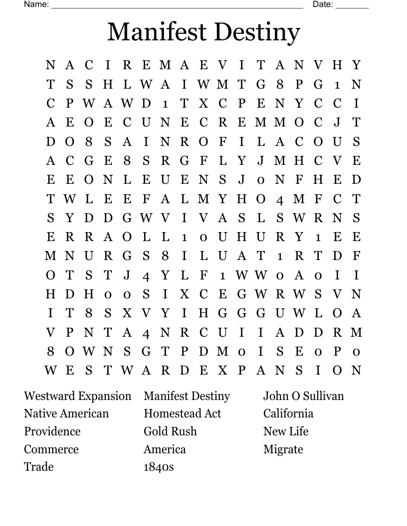 Manifest Destiny Word Search